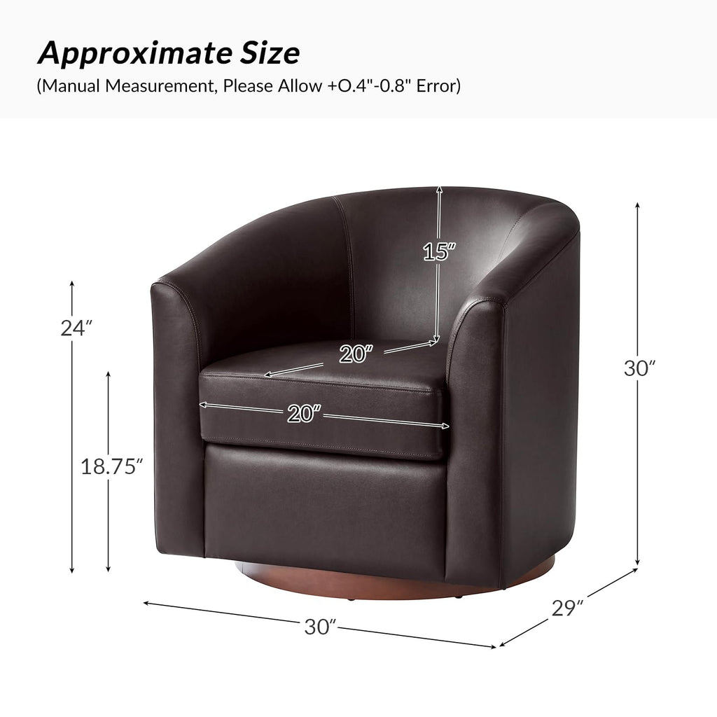 Faux Leather Swivel Accent Chairs Set of 2 with Solid Wood Base, Round Swivel Barrel Chairs, No Assembly Required