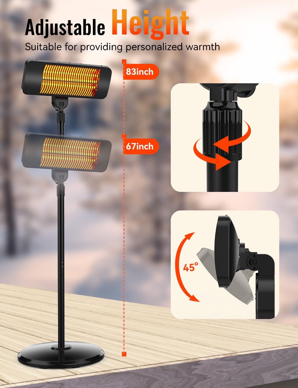 Outdoor Heater, 1500W Infrared Electric Patio Heaters
