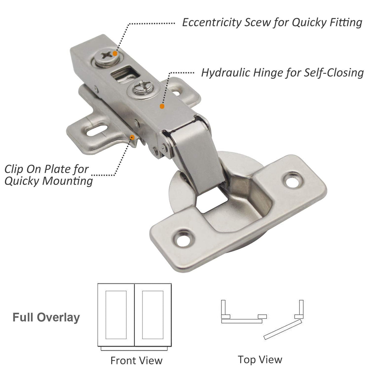5 Pair/10 Pieces 105 Degree Soft Closing European Full Overlay Concealed Hinge with Mounting Plate