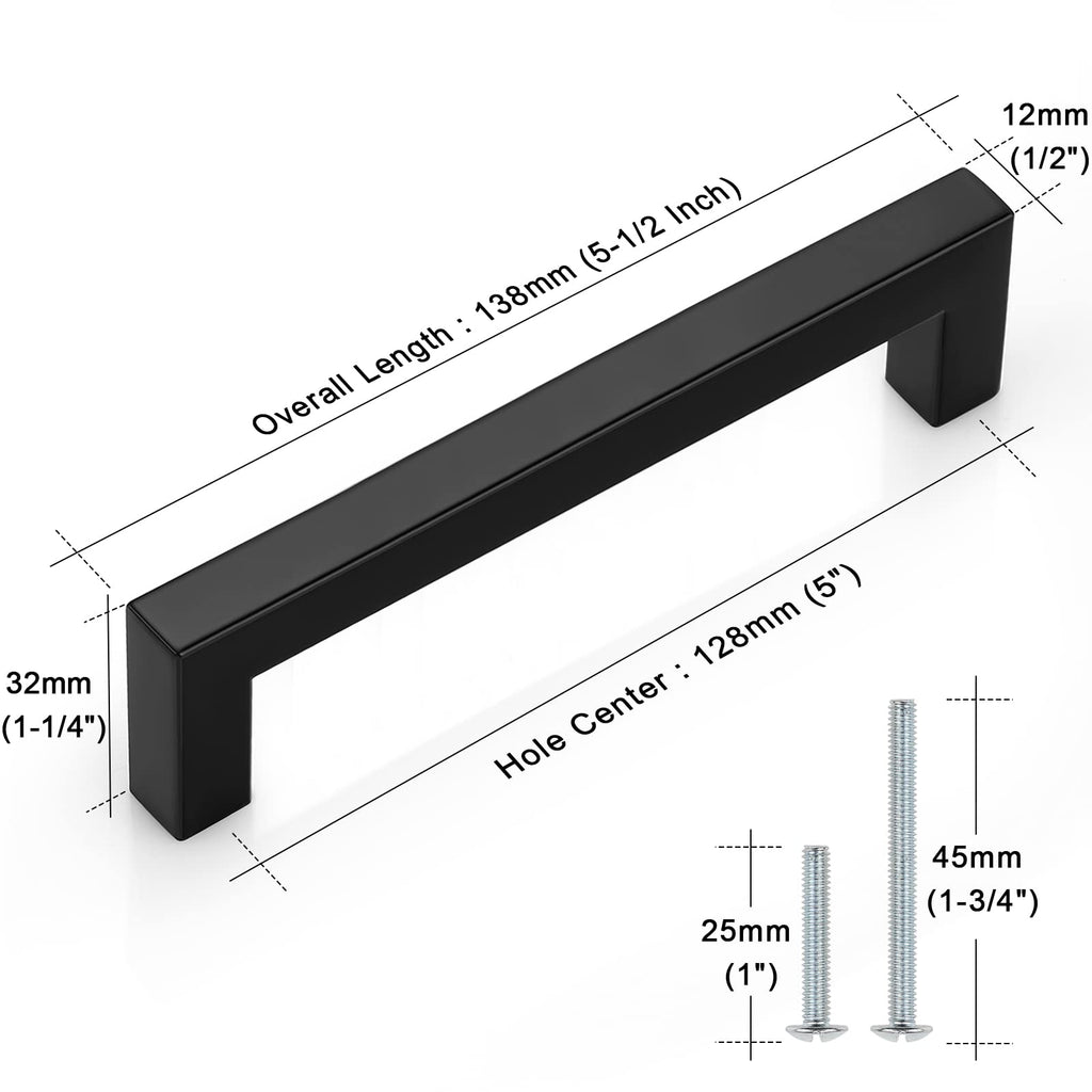 12 Pack 5 Inch (128mm) Hole Center Cabinet Handles Stainless Steel Kitchen Drawer Pulls Square Bar Cabinet Hardware