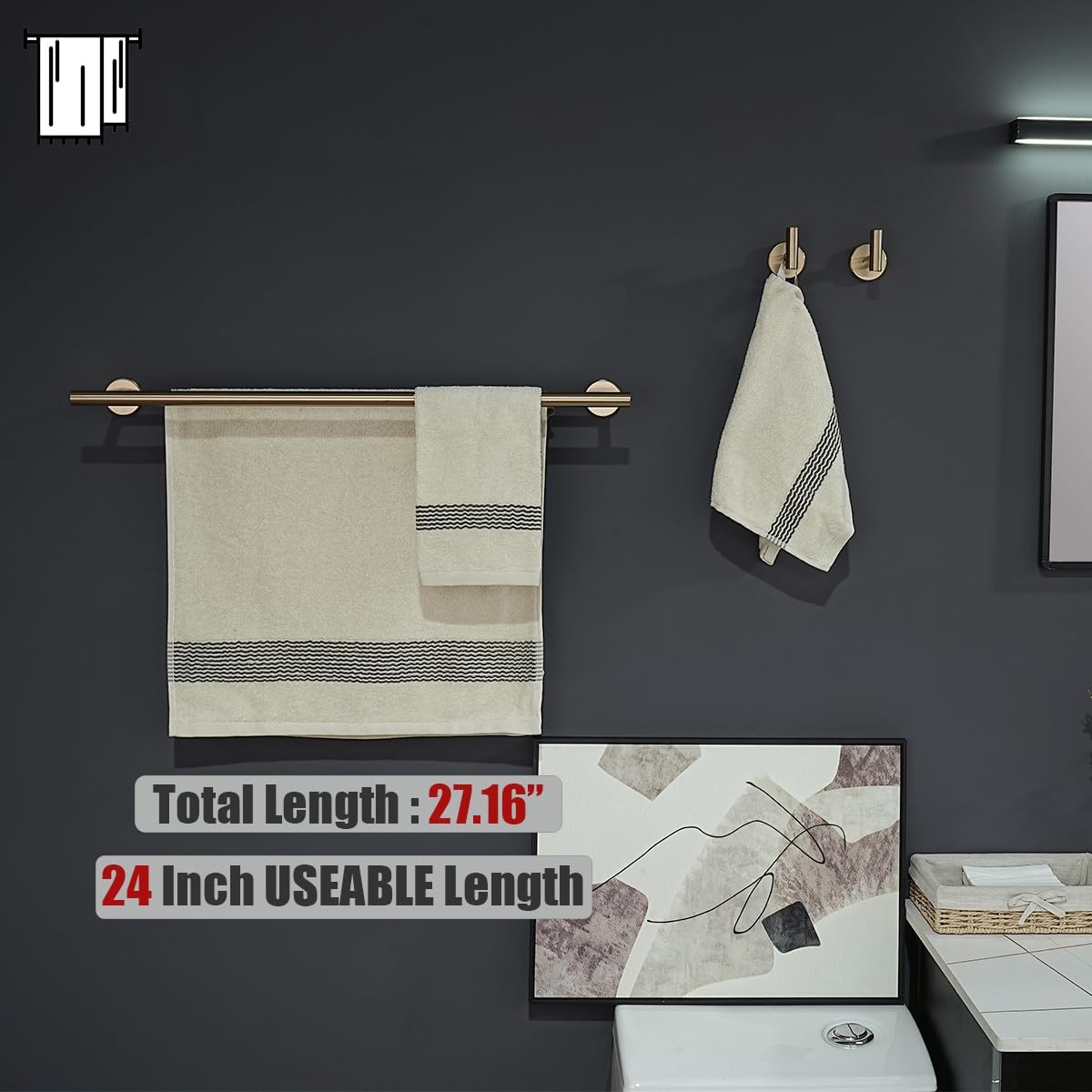 Bathroom Hardware Set, 5-Piece Bath Accessories Set Champagne Bronze Wall Mount Includes 24 in Towel Bar, 9 in HT
