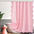 Pink Scalloped Shower Curtain 72 W x 84 H Inch Extra Long, Cute Pink Ruffle Shower Curtains Boho Aesthetic Preppy