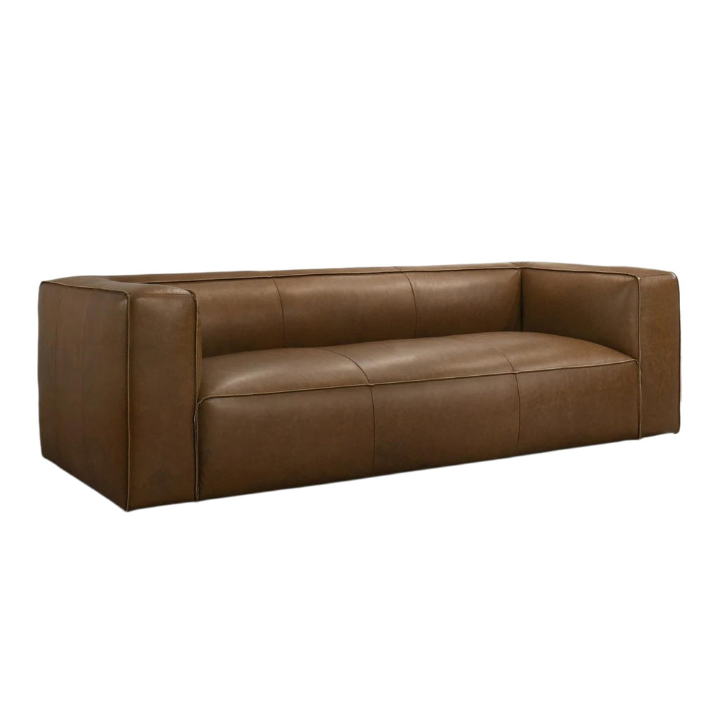 90.94-Inch Cognac Tan Faux Leather Sofa, Large 3-Seater Couch