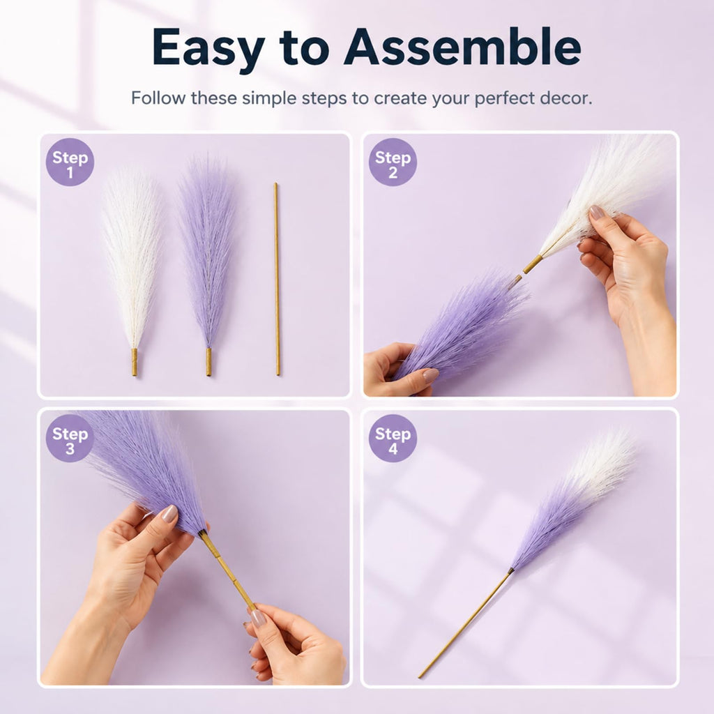 Artificial Pampas Grass, 9 Pcs 45" Mixed Color White & Lavender Purple