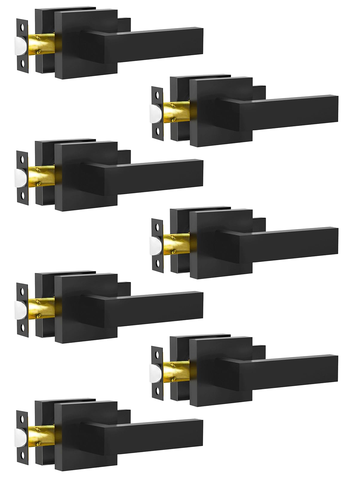 Passage Door Lever, 7 Pack Matte Black Interior Door Handles and Closet, Heavy Duty Square Interior Keyless Door