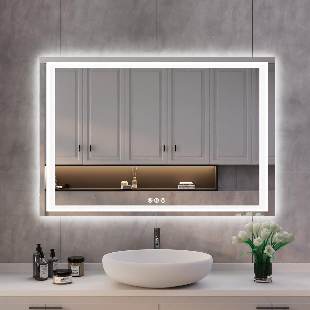 44x28 LED Bathroom Mirror, Wall Mounted Vanity Mirror, Dimmable