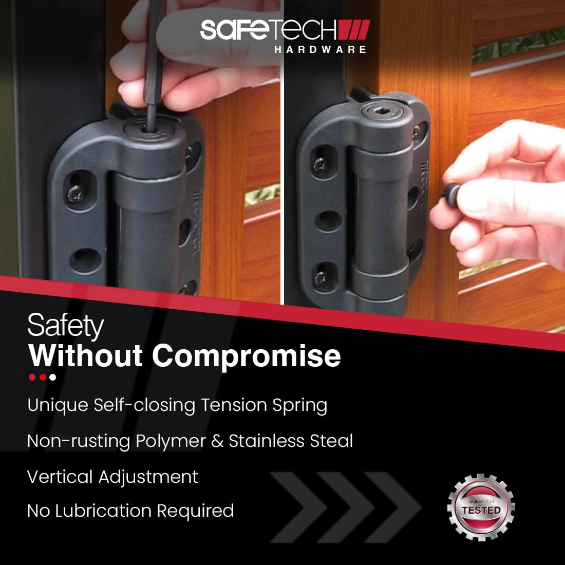 Self Closing Gate Hinges | Self-Aligning Heavy Duty Spring Hinges | Adjustable Tension | Pool Safety Hinges