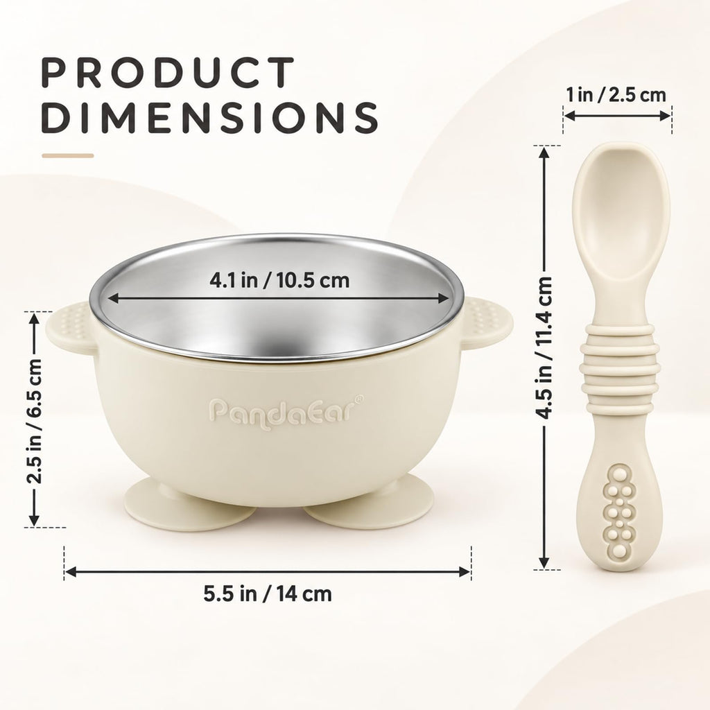 3 Pack Stainless Steel Suction Baby Bowls & 3 Baby Feeding Spoons | Non-Slip Stay Put Bowls & Soft Silicone First