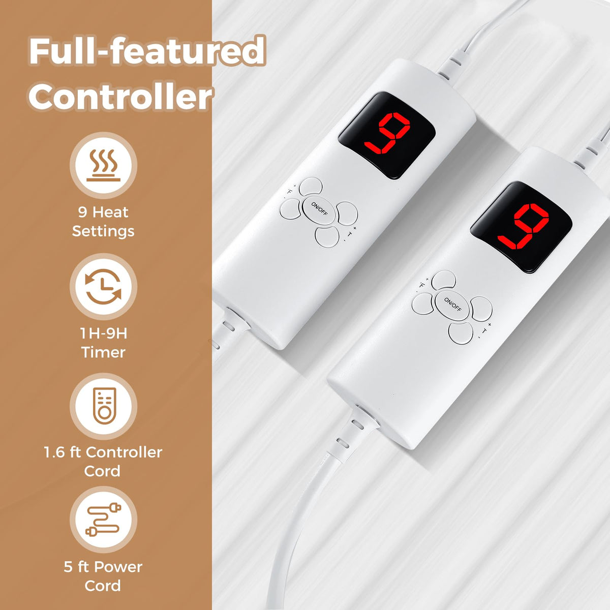 Heated Mattress Pad, Dual Control Electric Mattress Pad Bed Warmer with 9 Heat Settings & 9H Auto Shut-Off