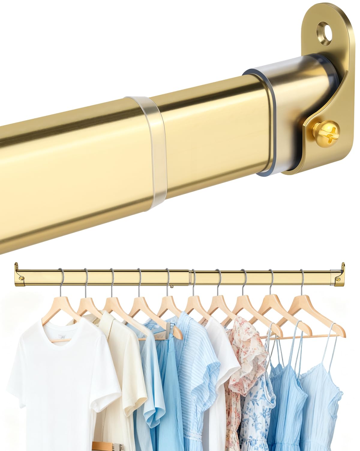 Oval Closet Rod for Hanging Clothes 18.2 to 31 Inch, Includes End Supports, Adjustable Wardrobe Tube, Heavy Duty