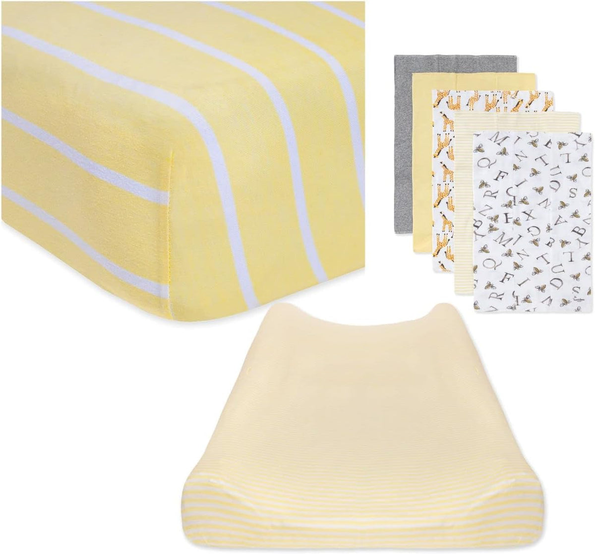 Unisex Baby Gift Set - Crib Sheet, Changing Pad Cover & Burp Cloths, 100% Organic Cotton Essentials Bundle