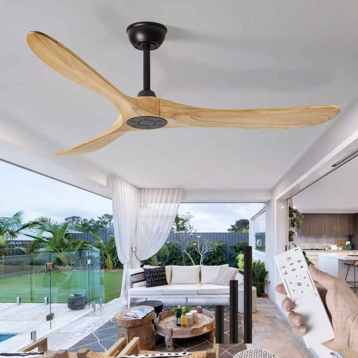Inspired Maverick Style 60" Ceiling Fan No Light, 3 Solid Wood Blades, Matte Black Motor, Quiet Reversible DC Motor with Remote Control