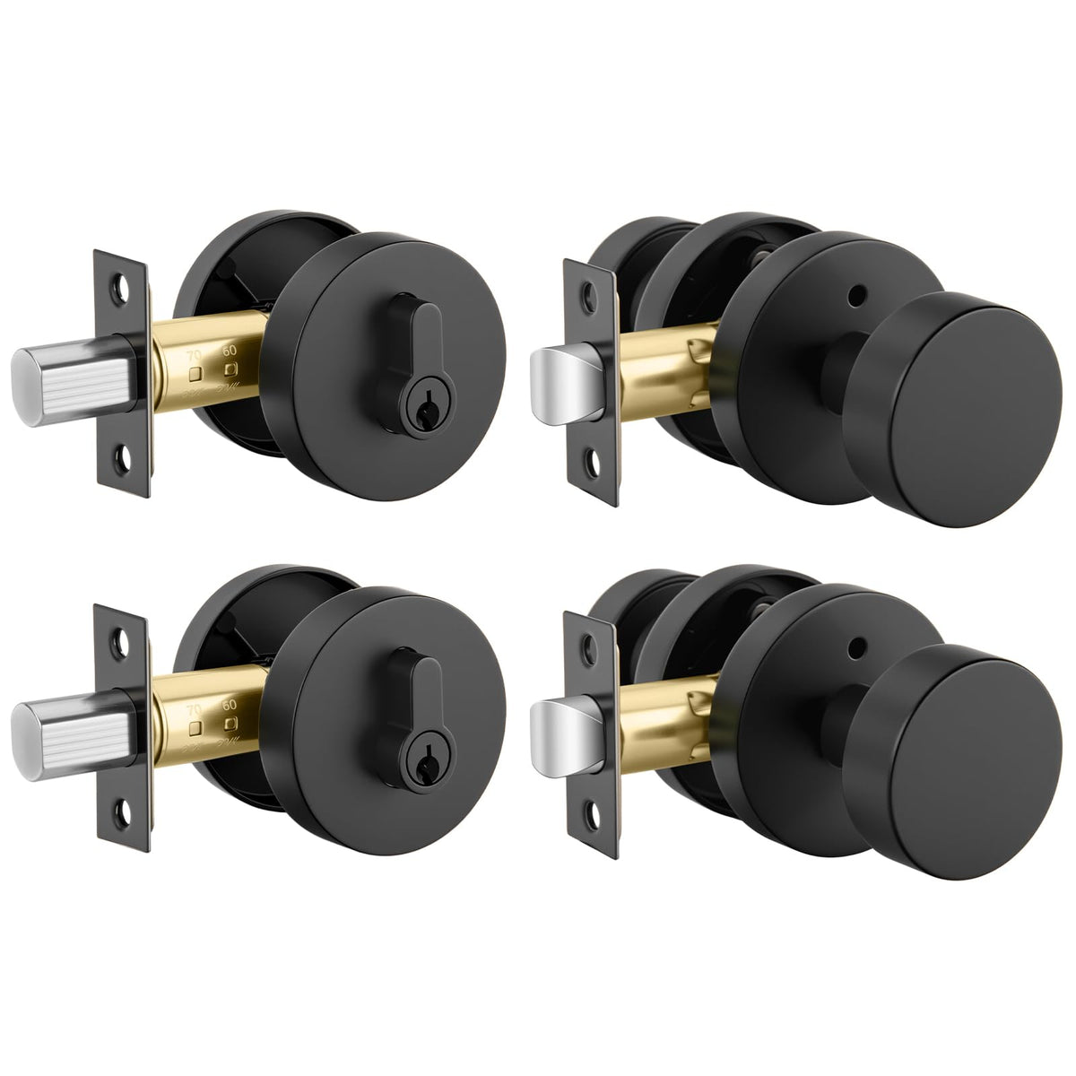Black Door Knobs with Deadbolt, Zinc Alloy Exterior Front Door Knobs and Single Cylinder Deadbolt, Matte Black Front