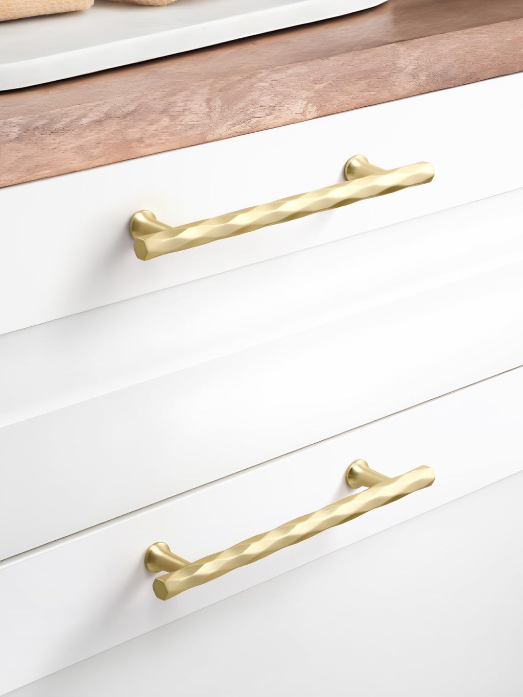 Cabinet Pulls Brushed Gold 7.56" Hole Center 5 Pack Hammered