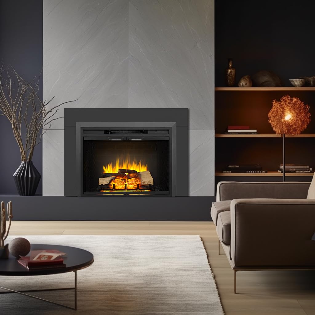 LegendFlame Damon 30 Inches Electric Fireplace Insert with Trim Kit, Glass Door and Mesh Screen, Fireplace Heater