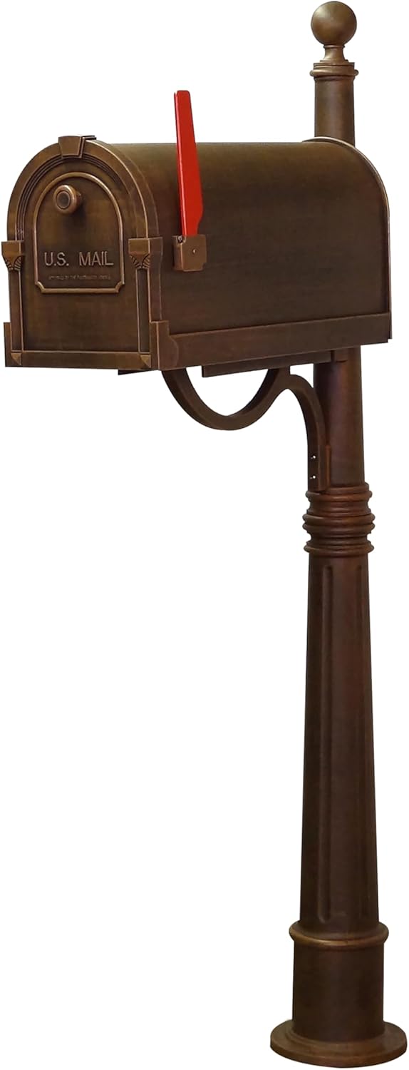 Savannah Curbside Mailbox with Ashland Post - Copper Mailbox with Aluminum Post