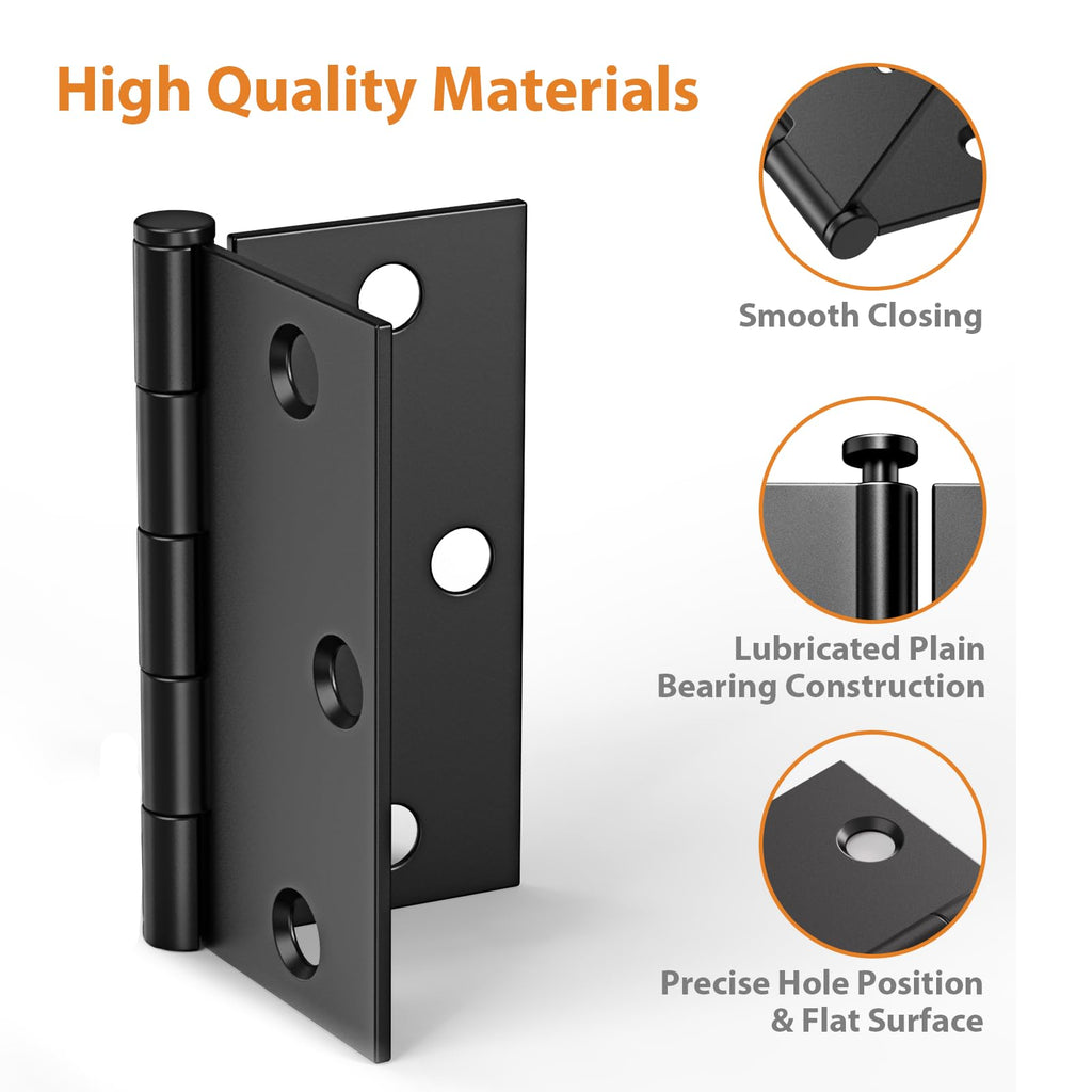 12 Pack 3.5 Inch Matte Black Door Hinges, Interior Door Hinges with Square Corner, 3 1/2" Residential Standard Black