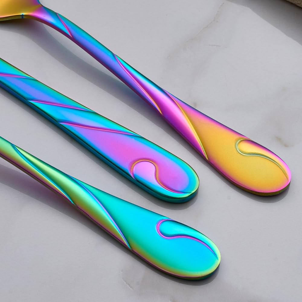 Rainbow Silverware Set, 60-Piece Stainless Steel Flatware Set