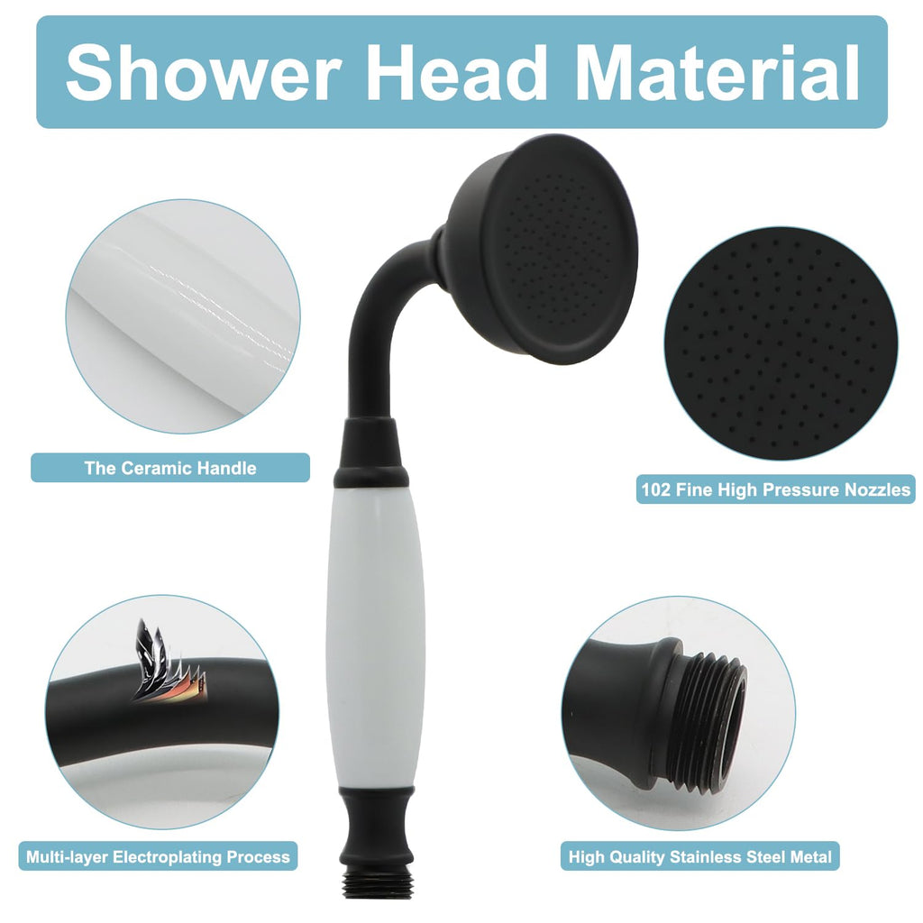 Vintage Handheld Shower Head with 59" Flexible Hose, Black