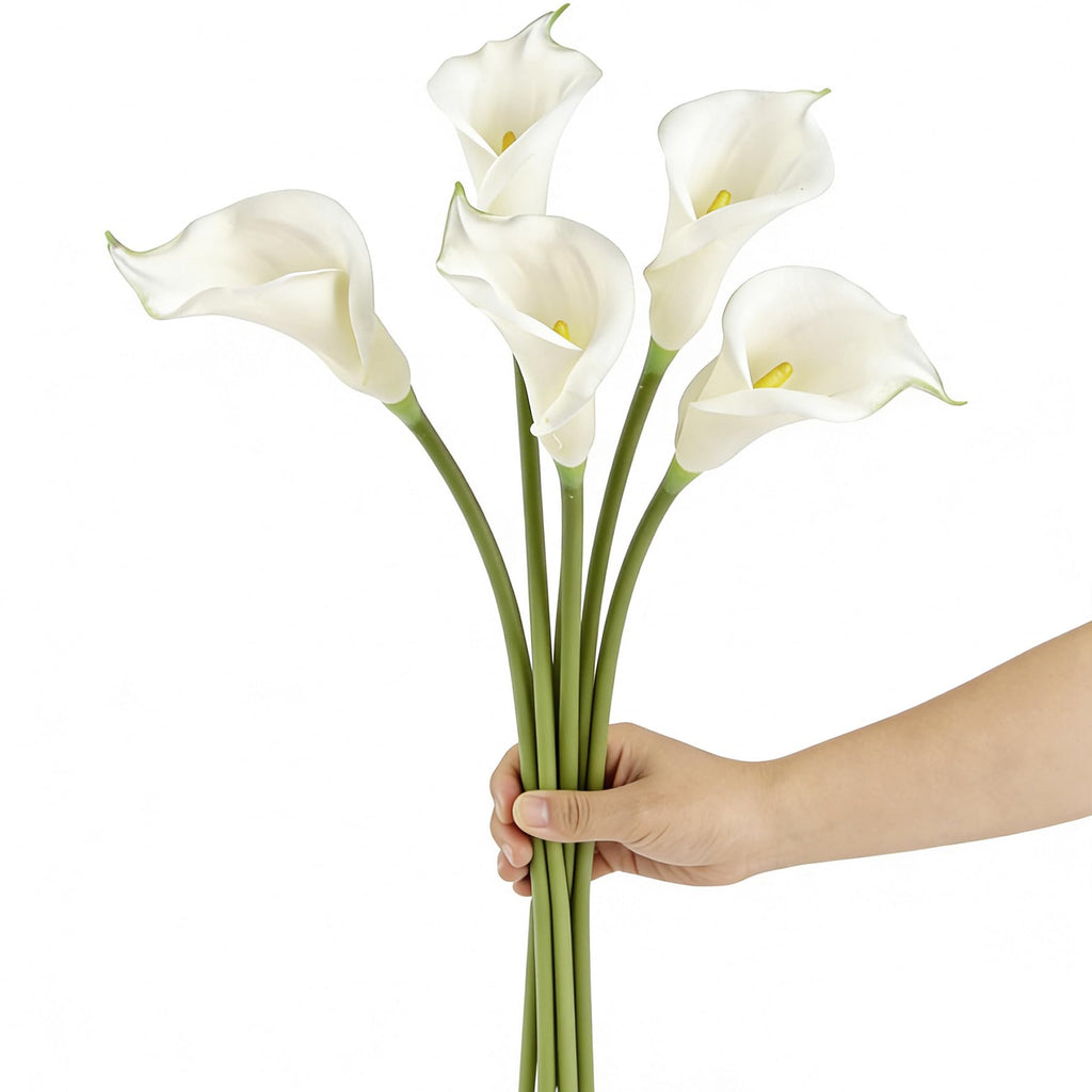 5PCS Artificial Calla Lily 23.6 Inch Real Touch Fake Calla Lily Stems Lifelike Faux for Wedding Bridal Bouquet, Home