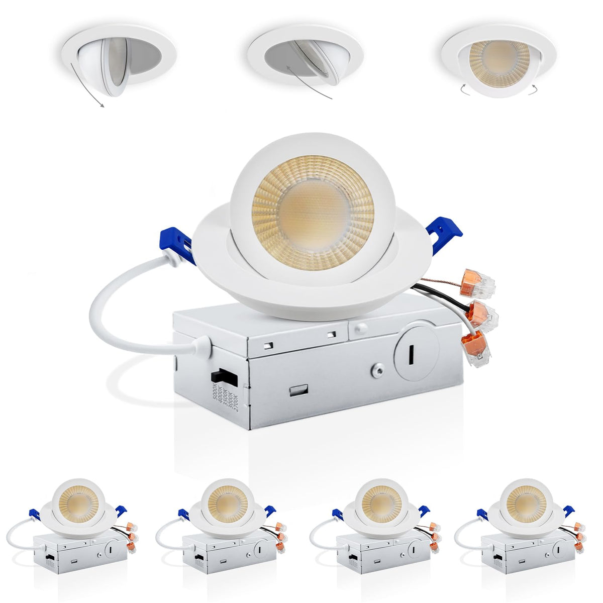 4 Pack 3 inch 5CCT LED Eyeball Gimbal Recessed Light, Dimmable