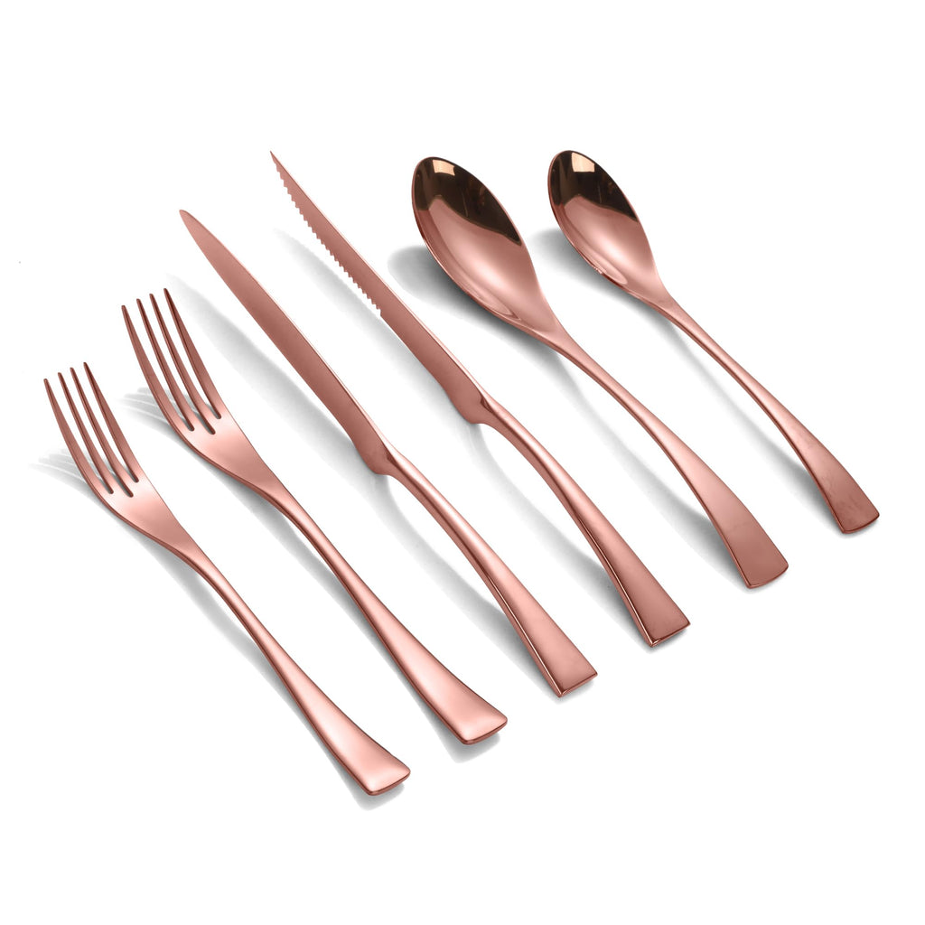 24-Pieces Rose gold Silverware Set with Steak Knives,Heavy Duty 18/10 Stainless Steel Flatware Set for 4,Modern