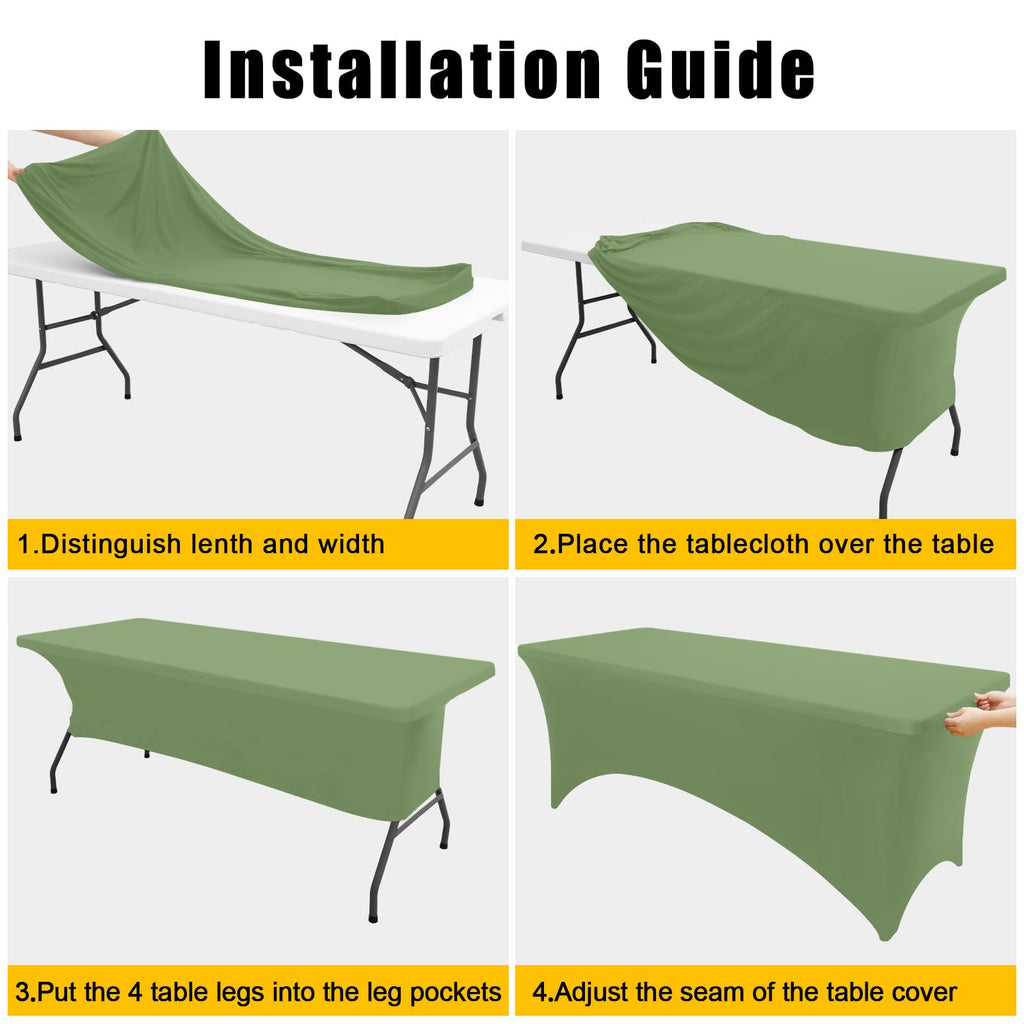 2 Pack Spandex Table Cloth 8FT, Elastic Fitted Sage Green Tablecloth