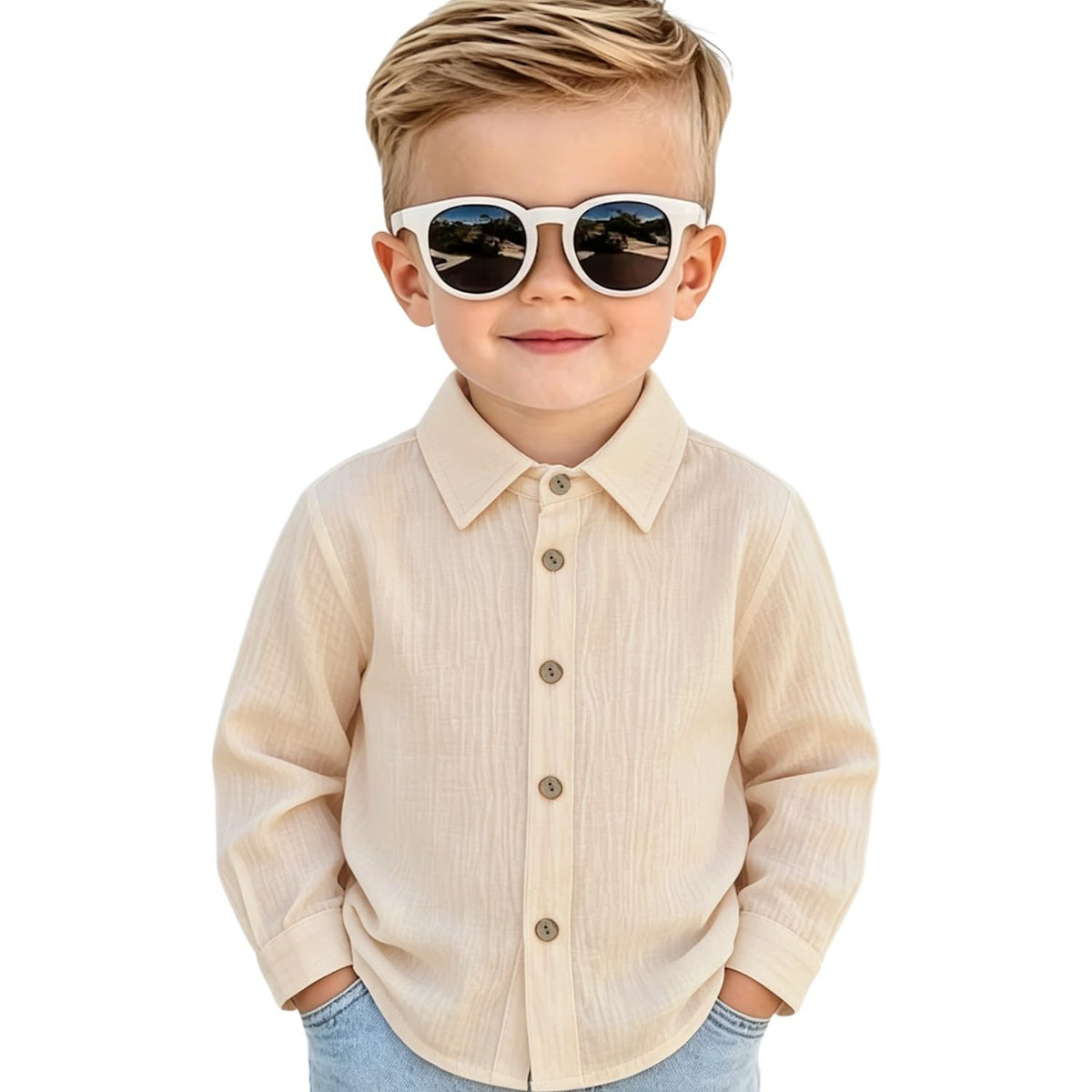 Toddler Kid Boys Button Down/Up Shirt Long Sleeve Linen Casual Tops