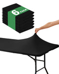 Fitted Tablecloth Rectangle Table Cloths with Elastic, 6 ft, Black, 6 Pack