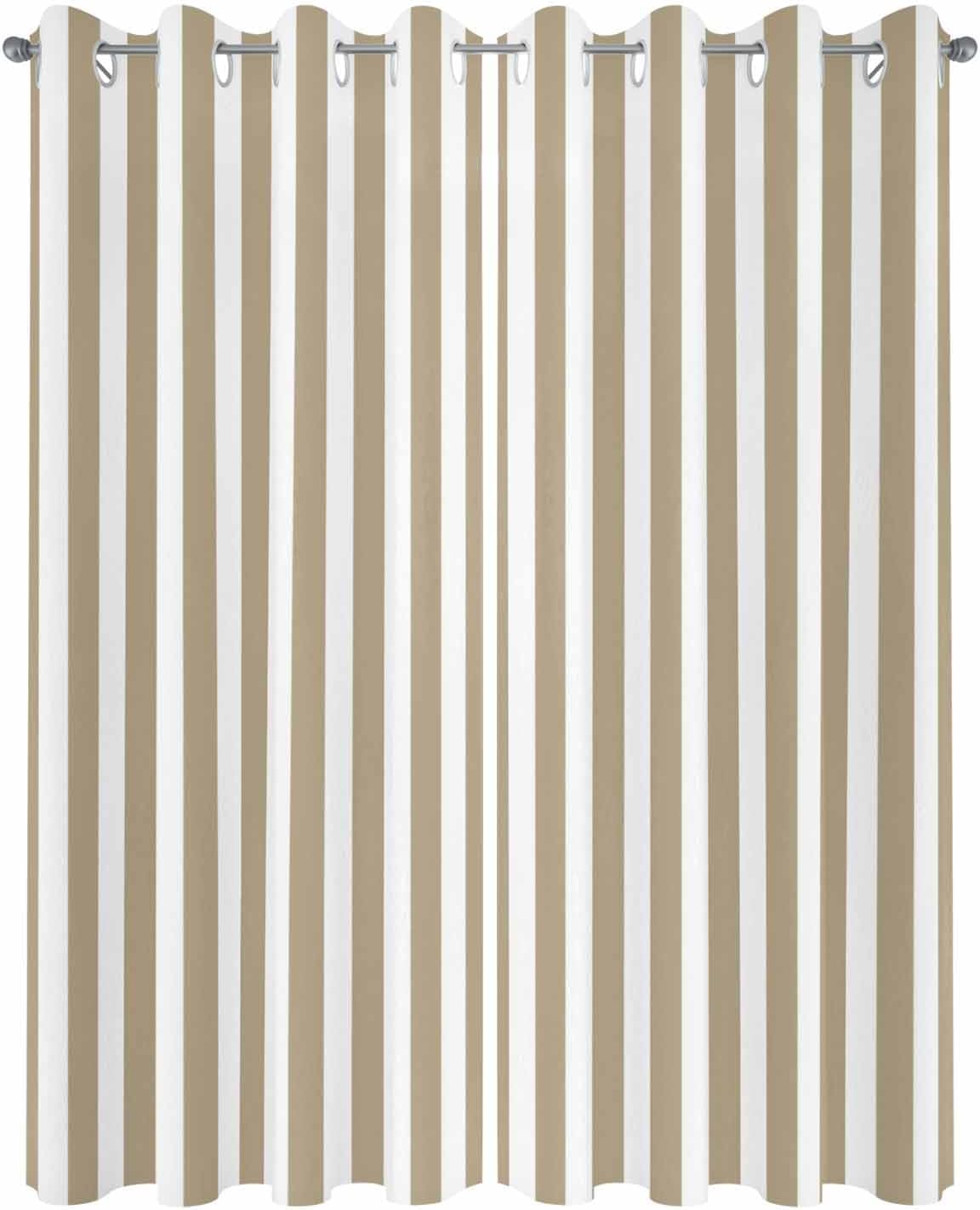 Outdoor Curtains (Set of 2 Panels) Waterproof Khaki and White Indoor/Outdoor Curtain Tiebacks Farmhouse Stripe Privacy Curtain Sun