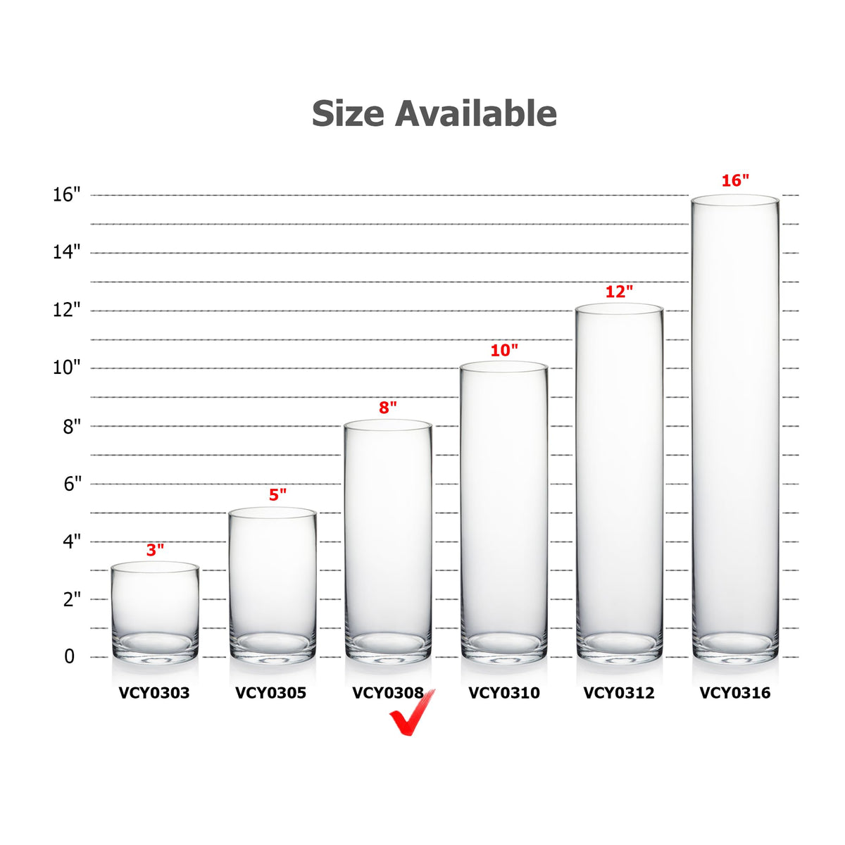 Quality Thick Clear Cylinder Glass Vases, 3" W x 8" H, Bud Vase Skinny Narrow Floral Bouquet Flower Container for