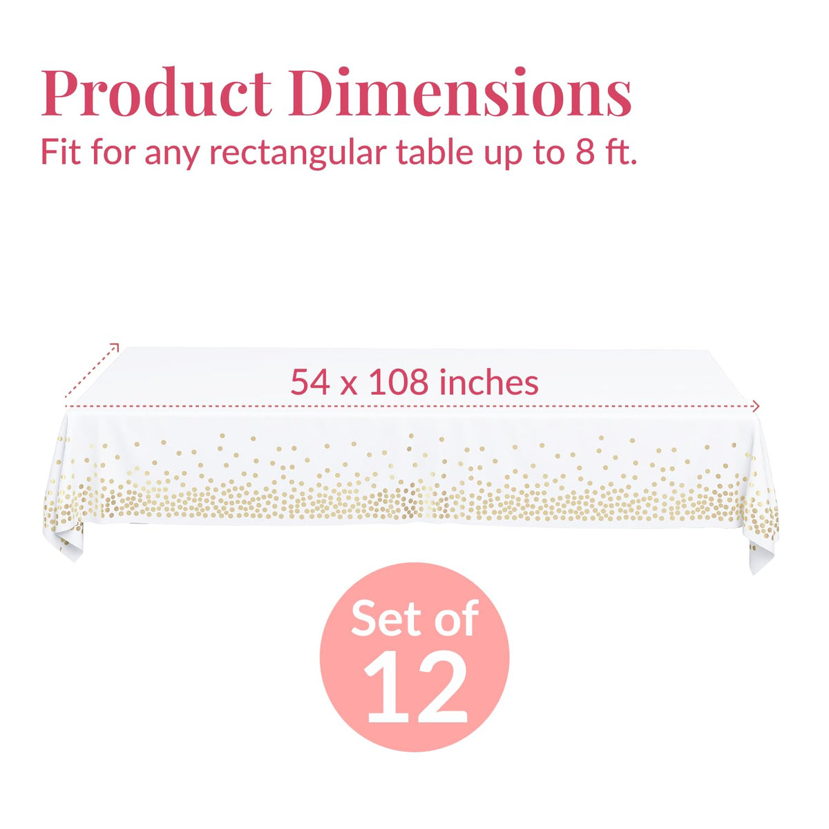 12-Pack White and Gold Tablecloth - 54x108 Inch - Disposable Table Covers for Party, Weddings, and Holidays