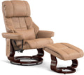 Modern Reclining Swivel Lounge Chair and Ottoman — Cognac Faux Leather