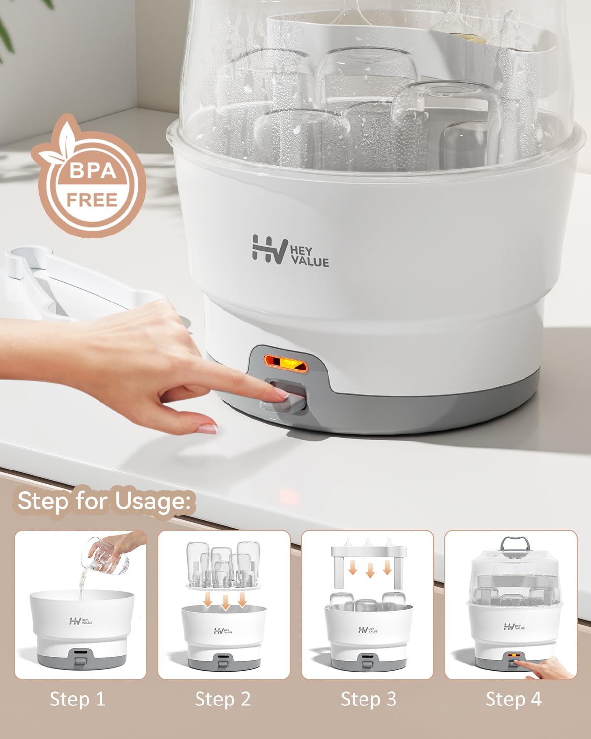 Smart-Steam Bottle Sterilizer for Baby Bottles & Breast Pump Parts