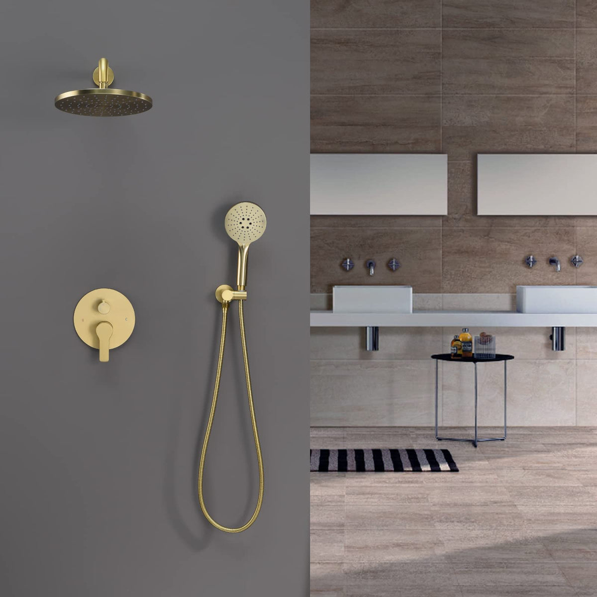 Brushed Gold Shower Head with Handheld,Rain Shower System Faucet Set