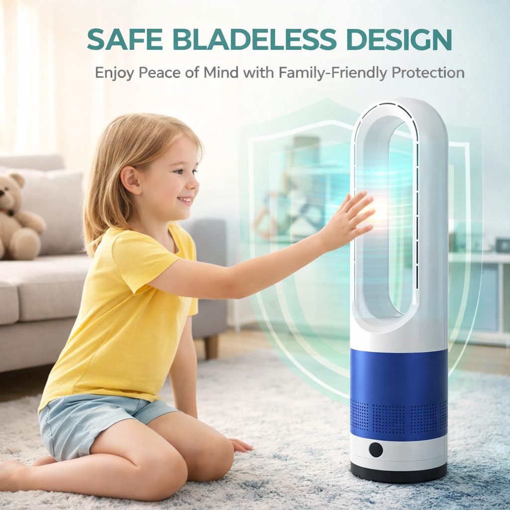22" Bladeless Tower Fan with Remote Control, 80° Oscillating Tower Fan , 8 Speeds, 8H Timer, Quiet Cooling Fan with