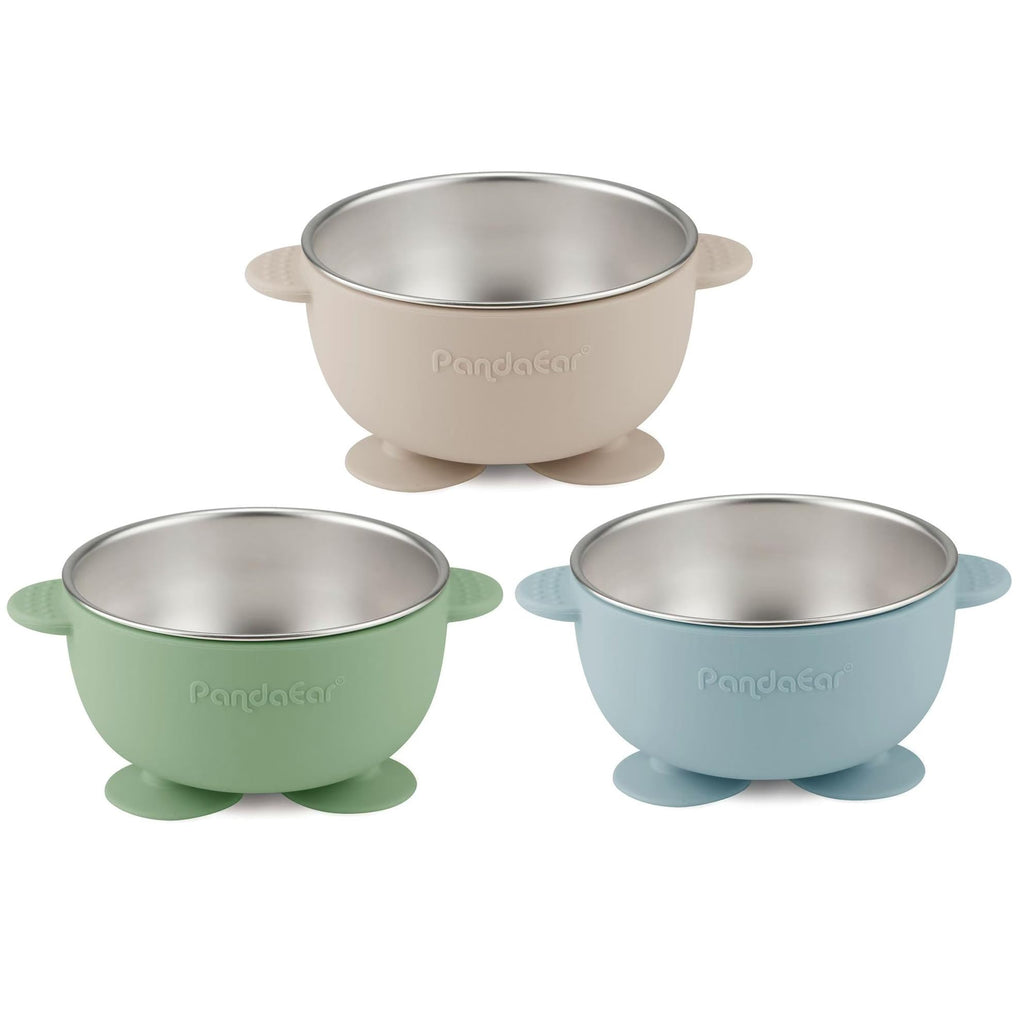 3 Pack Stainless Steel Baby Suction Bowls, Non-Slip Child Food Bowl with Silicone Sleeve for Kids Toddlers Infants