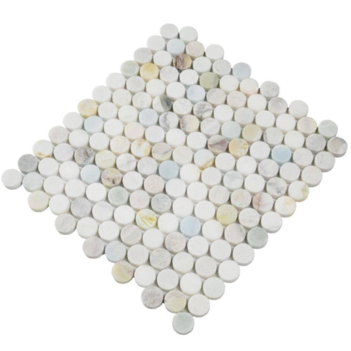 Aurora Pearl Round Marble Mosaic Tile - Polished Natural Stone Sheet Backsplash, and Shower Accent (1 Sheet)