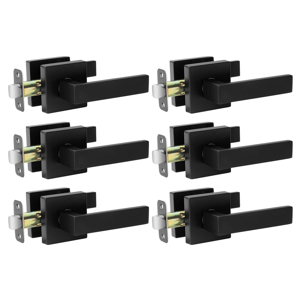 Matte Black Interior Door Handle No Lock, Passage Door Levers 6 Pack