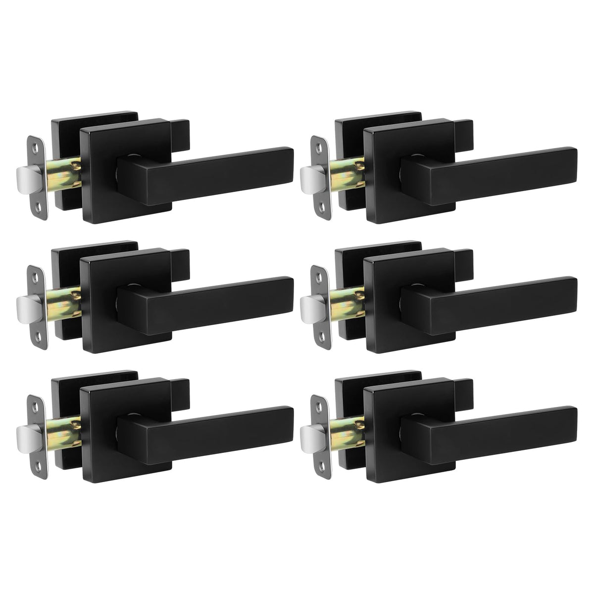 Matte Black Interior Door Handle No Lock, Passage Door Levers 6 Pack