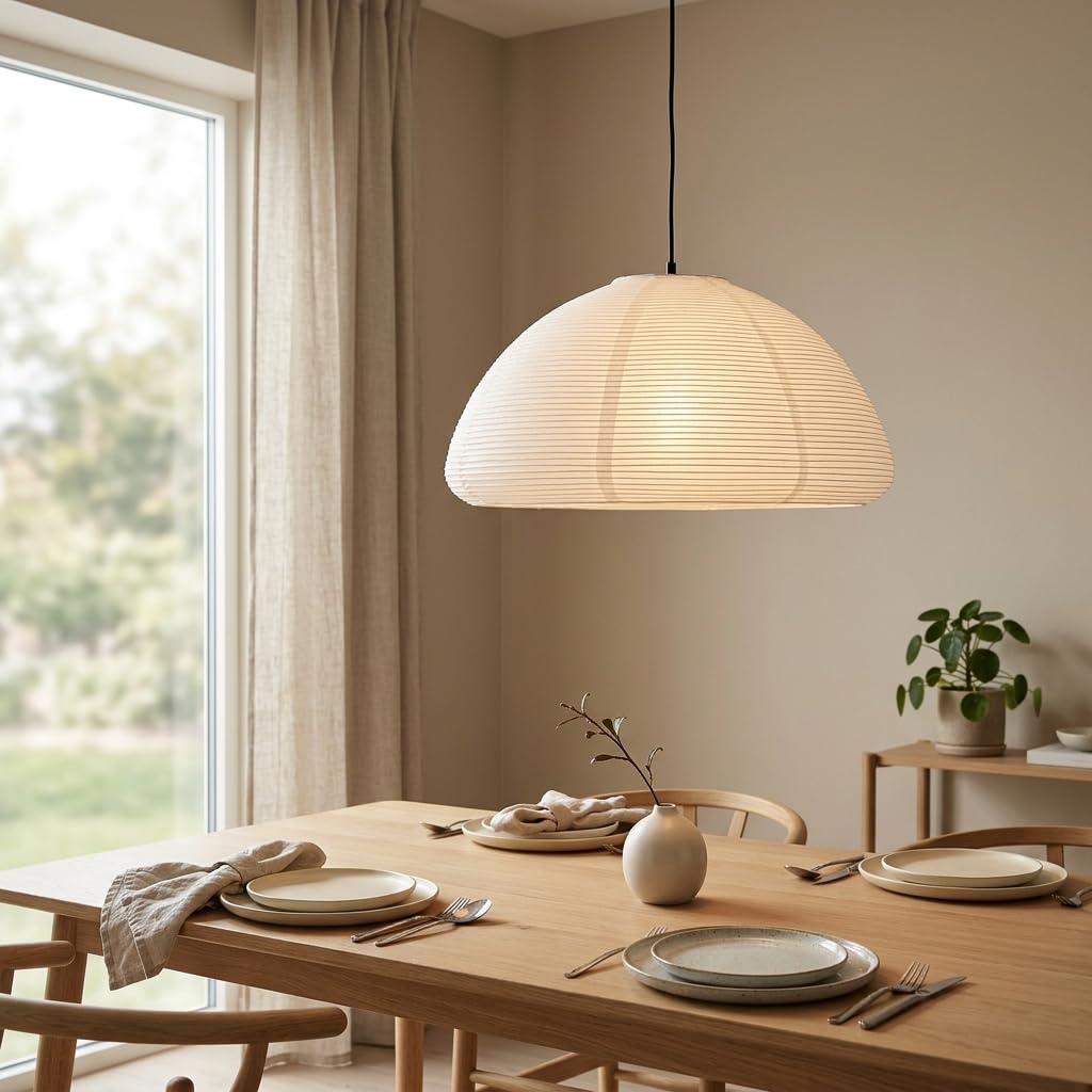 Inspired Noguchi Style Rice Paper Lantern Lamp • Paper Lantern with Light - Ambient Lighting with Rice Paper Lamp Shade, Perfect Decor, Easy
