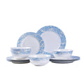 Bone China Dinnerware Set for 4, 12 Pcs White Plates and Bowls, Blue Rim