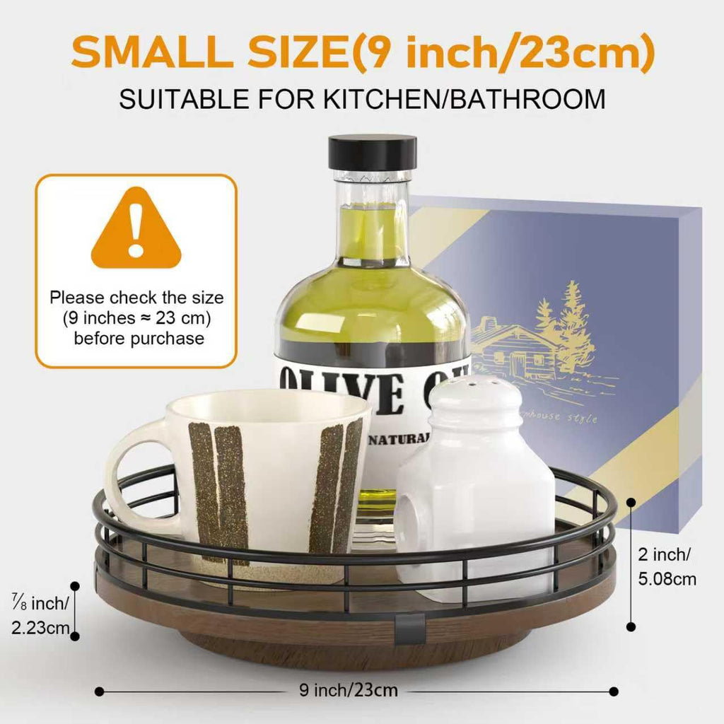 Farmhouse Oak Wood Lazy Susan Organizer for Table Top, Walnut