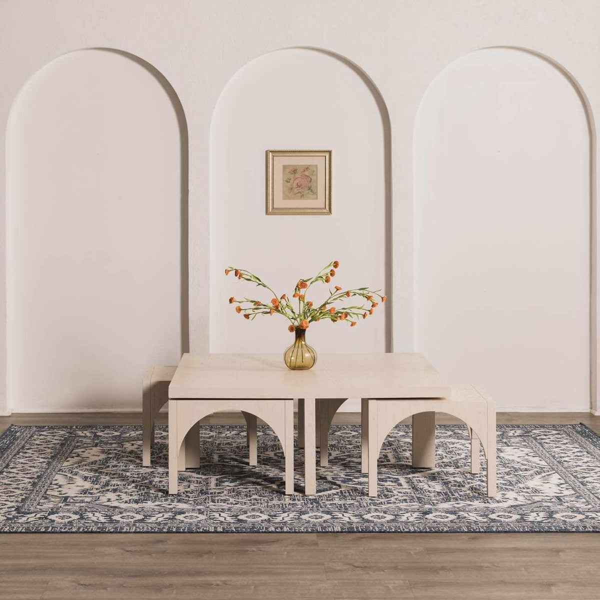 Etoile Living Room, Bedroom Patio Outdoor Area Rug - Medallion Border Floral Geometric Distressed - Traditional