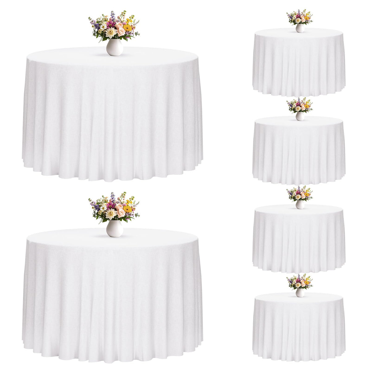 6 Pack 108 Inch Tablecloths Round White Table Cover