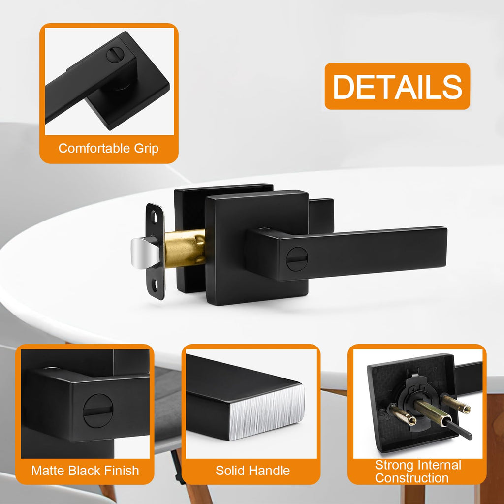10 Pack Matte Black Door Handles Privacy Door Levers, Keyless Door Knobs