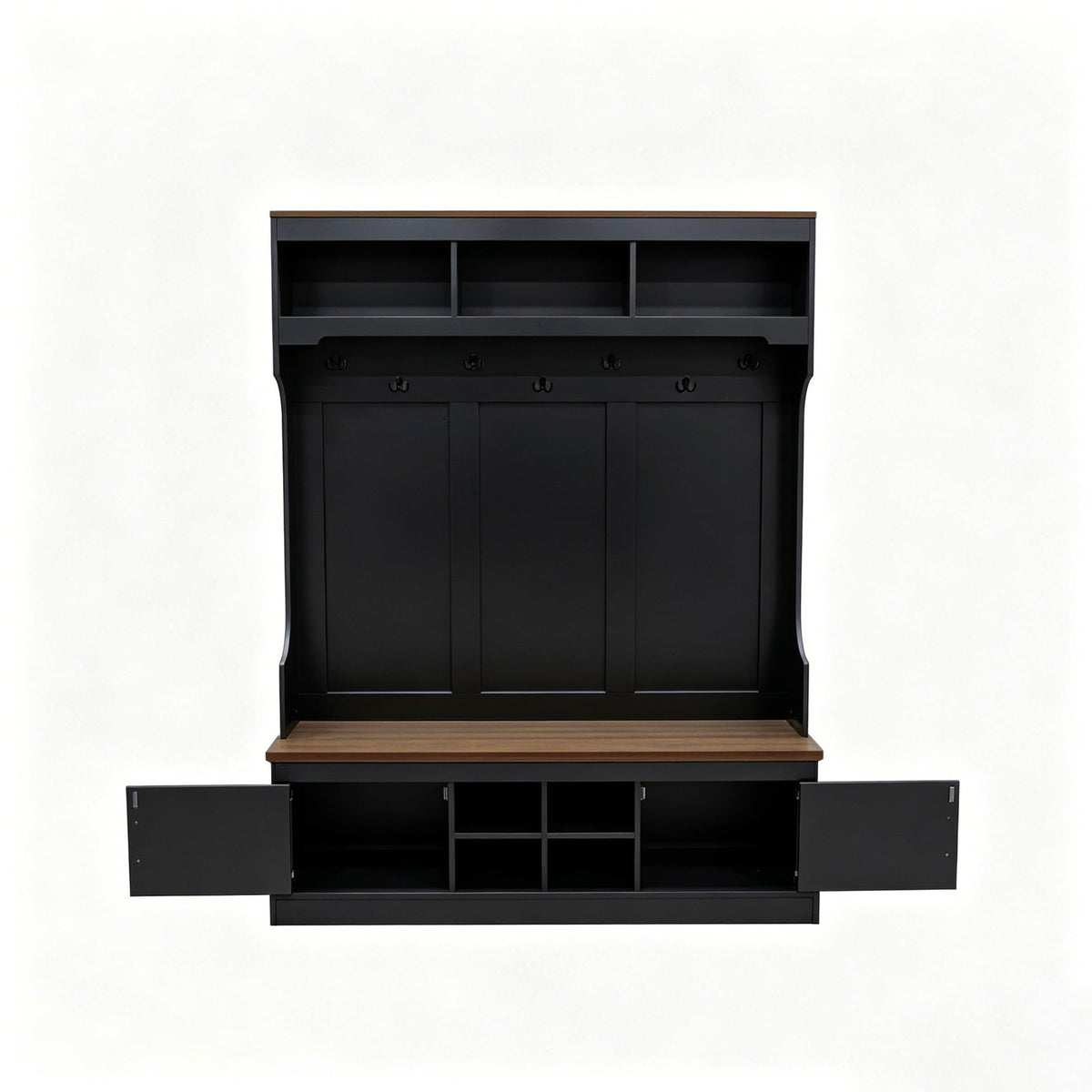 Farmhouse 71''H Hall Tree with Wooden Bench Seat, 5-in-1 Entryway Storage Organizer Cabinet with Bench and Shoe