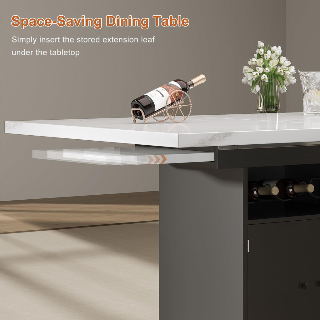 Inspired Saarinen Style Extendable Dining Table for 4-6, 47-63in Expandable Kitchen Rectangle Dining Table with Removable Leaves, Modern Faux