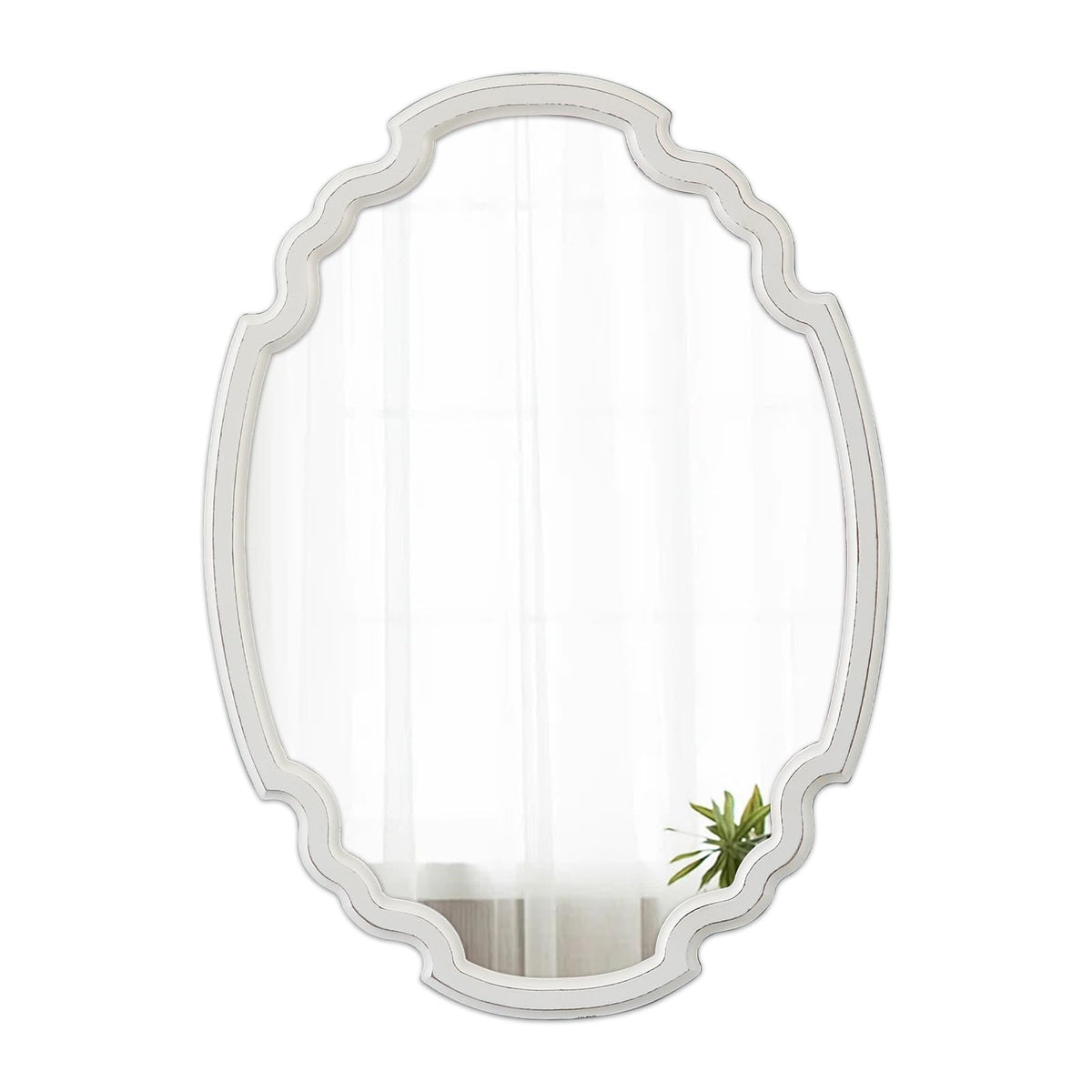 Rustic Oval Mirror 22 X 30 Inch, Distressed White, Wood Framed
