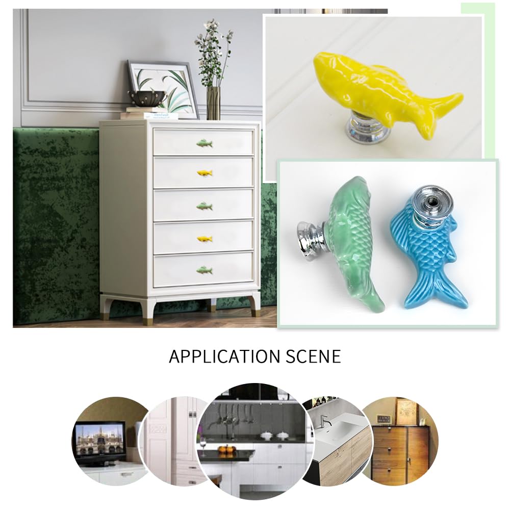 6pcs Creative Fish Pull Handles Drawer Knobs Nursery Ceramic